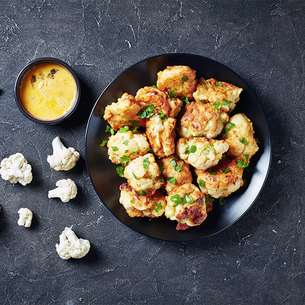 roasted bbq cauliflower with a creamy ranch dip