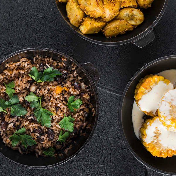 black rice served, napoli dip and fried caper berry sprinkle